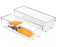 iDesign 52930M2EU Tiroir de Cuisine Linus pour Couverts, spatules, Objets Divers - Pack de 2, 10,16 x 30,48 x 7,62 cm, Transparent, Plastique