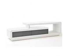 INSIDE Meuble TV Design Corto 2 tiroirs laqué Blanc Mat et Gris