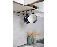 Wenko 53255100 Accroche-Tasses pour Étagère, pour 4 Tasses, Métal, 1, 5 x 7 x 33 cm, Noir