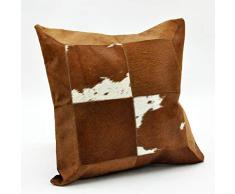 M S L Coussin en Cuir de Vache Marron et Blanc