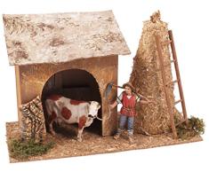BERTONI Ãcurie en Bois avec Vache Farmer et Foin Multicolore Taille Unique