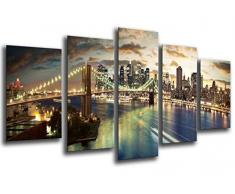 Tableau Moderne Photographique, Impression sur bois, Ville de New York, au coucher du soleil, 165 x 62 cm, ref. 26236