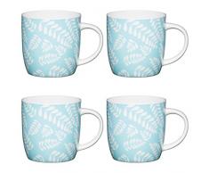 Kitchen Craft Lot de 4 Tasses en Porcelaine à Motif Floral Gris 425 ML, Porcelaine, Bleu, 425 ML, Set of 4