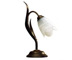 ONLI - Lampe à chevet en métal marron avec nuances dorées et verre blanc satiné effet alabâtre