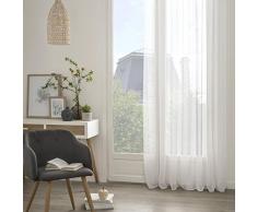 HomeMaison Voilage avec Fines Rayures Verticales à Oeillets, Polyester, Blanc, 240x140 cm
