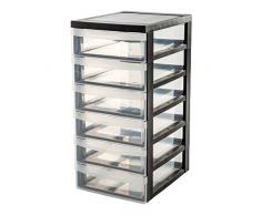 Iris Ohyama, armoire de rangement sur roulettes Ã 6 tiroirs - Design Chest - DC-360, plastique, noir/transparent, 42 L, 40 x 29 x 61,5 cm