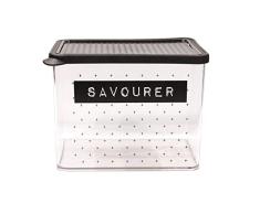 COOK CONCEPT Boite de Conservation Ã Message ModÃ¨le AlÃ©atoire â Dimensions : 19 x 13.5 x 14.2 cm, Plastique-PS, Transparent-Blanc/Transparent-Noir, KB5968