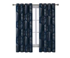 Deconovo Rideaux Occultants Ã Oeillet Chambre Isolation Thermique Anti Chaleur Argente Motif pour Salon FenÃªtre 2 Pcs, Bleu Marine, 117x183cm