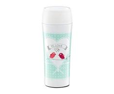 Ambition 99583 Mug isotherme en acier inoxydable avec fermeture à clic Motif oiseaux Blanc/rouge/vert/rose/18/8 400 ml