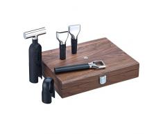 WMF Baric Sommelier Vin Set de 5 pièces Boîte en bois Couleur noyer, tire-bouchon, plastique, bouchon, gießer Vin, décapsuleur, Noir