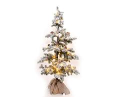 sHATCHI Centre de Table de cheminÃ©e LED prÃ©-Ã©clairÃ© avec Pommes de pin floquÃ©, Sapin de NoÃ«l avec Base en Toile de Jute pour dÃ©coration, Vert, 140 cm