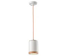 ferroluce rétro Suspension cylindrique avec bois E27, Blanc Vernis