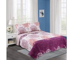 ForenTex SE-2662 Couvre-lit pour lit de 90 cm rÃ©versible imprimÃ© Cousu pour Printemps/Ã©tÃ© Violet 190 x 260 cm