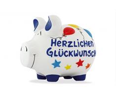KCG Kawlath Creativ Tirelire en Forme de Cochon avec Inscription en Allemand Herzlichen GlÃ¼ckwunsch â Blanc Moyen