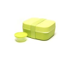 Bento Box 3 en 1, pour enfants et adultes, boîte à déjeuner et salade avec deux étages et un récipient supplémentaire pour le dressing, les fruits ou le yaourt, Plastique, vert, 18 x 15 x 8,5 cm