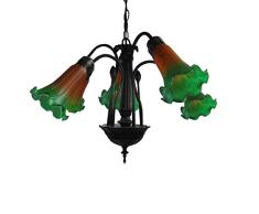 Loxton Lighting Lily Suspension Ã 5 lampes en verre Ambre/vert