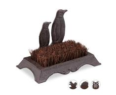 Relaxdays 10026400_998 Brosse à Chaussures, Fonte, Poils Robustes, Antique Design, Vestibule, paillasson, Pingouin, Marron, Fibre de Coco, 17 x 24 x 14cm