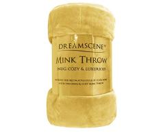 Dreamscene Couvre-lit en Polaire de en Fausse Fourrure de Vison, Grand lit Doux et Chaud, Jaune Ocre, Double - 150 x 200 cm