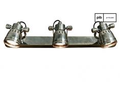 Triple applique murale industrielle - Produit 100% métal, Finition argentée, Usage de Laiton, Plaquage argent | Un luminaire moderne au style rétro-chic - Gris clair nacré (L50 x H12 x P12 cm)