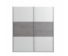 Armoire gris béton et blanc laqué 2 portes coulissantes