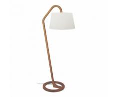 Lampadaire en hêtre massif foncé et abat jour en lin blanc H165cm