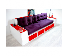 Canapé Cubes Blanc - Tiroirs couleur avec futon et coussins