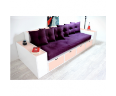 Canapé Cubes Blanc - Tiroirs couleur avec futon et coussins