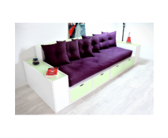 Canapé Cubes Blanc - Tiroirs couleur avec futon et coussins