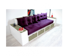 Canapé Cubes Blanc - Tiroirs couleur avec futon et coussins