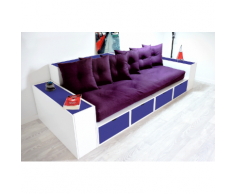 Canapé Cubes Blanc - Tiroirs couleur avec futon et coussins