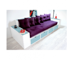 Canapé Cubes Blanc - Tiroirs couleur avec futon et coussins
