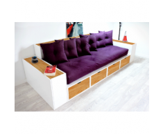 Canapé Cubes Blanc - Tiroirs couleur avec futon et coussins