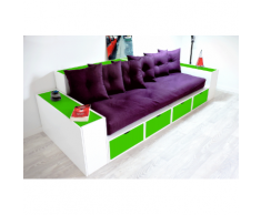 Canapé Cubes Blanc - Tiroirs couleur avec futon et coussins
