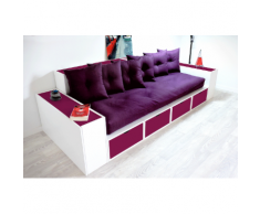 Canapé Cubes Blanc - Tiroirs couleur avec futon et coussins