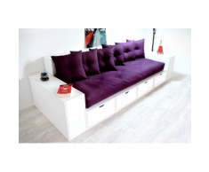 Canapé Cubes Blanc - Tiroirs couleur avec futon et coussins