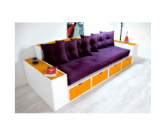 Canapé Cubes Blanc - Tiroirs couleur avec futon et coussins