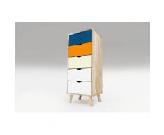 Chiffonnier Viking Scandinave Bleu pétrole Orange Ivoire Blanc