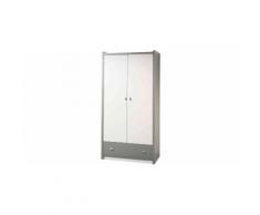 Armoire enfant laqué blanc et gris 2 portes 1 tiroir