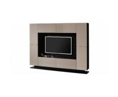 Meuble TV design laqué taupe 4 portes 4 tiroirs