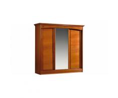 Armoire merisier 3 portes coulissantes à glace centrale