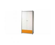 Armoire enfant laqué blanc et orange 2 portes 1 tiroir