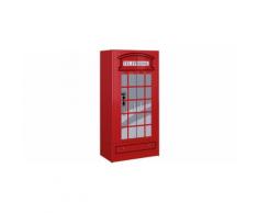 Armoire enfant cabine téléphonique rouge 2 portes 1 tiroir
