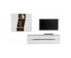 Composition design meuble TV laque et noyer 4 tiroirs