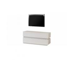Banc TV design laqué blanc brillant 2 tiroirs