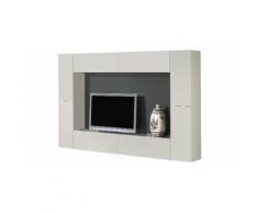 Meuble TV design laqué gris 4 portes 4 tiroirs
