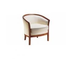 Fauteuil cabriolet hêtre massif teinté merisier doré tissu blanc