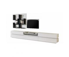 Composition design meuble TV laque blanc brillant 5 tiroirs