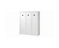 Armoire enfant laqué blanc 3 portes motifs cœur AMORI