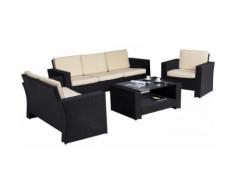 Salon de jardin résine tréssée noir et beige 6 personnes