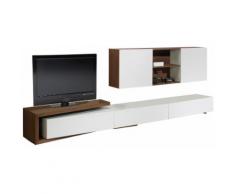 Composition design meuble TV laque et noyer 3 tiroirs